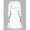 Rose Skull Print Drawstring Hoodie Side Lace Up A Line Hooded Dress - WHITE XXL | US 14