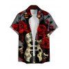 Chemise Décontractée D'Halloween Rose et Crâne Imprimées Boutonnée à Manches Roulées pour Homme - Café profond XL