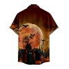 Chemise Décontractée D'Halloween Boutonnée Chauve-souris Imprimé à Manches Roulées pour Homme - Café profond 5XL