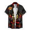 Halloween Pumpkin Skull Print V Neck High Waist Spaghetti Strap Dress and Roll Up Sleeve Shirt Outfit - Noir S | US 4