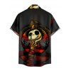 Halloween Pumpkin Skull Print V Neck High Waist Spaghetti Strap Dress and Roll Up Sleeve Shirt Outfit - Noir S | US 4