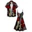 Hallowee Rose Skull Guitar Print V Neck High Waist Spaghetti Strap Dress and Button Up Short Sleeve Shirt Outfit - Noir S | US 4