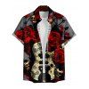 Hallowee Rose Skull Guitar Print V Neck High Waist Spaghetti Strap Dress and Button Up Short Sleeve Shirt Outfit - Noir S | US 4