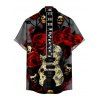 Hallowee Rose Skull Guitar Print V Neck High Waist Spaghetti Strap Dress and Button Up Short Sleeve Shirt Outfit - Noir S | US 4