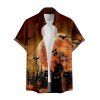 Halloween Night Bat Print V Neck High Waist Spaghetti Strap Dress and Button Up Short Sleeve Shirt Outfit - Café profond S | US 4