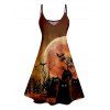 Halloween Night Bat Print V Neck High Waist Spaghetti Strap Dress and Button Up Short Sleeve Shirt Outfit - Café profond S | US 4