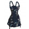 Butterfly Dinosaur Skeleton Print Lace Up Mini Dress Half Zipper Adjustable Buckle Strap Dress