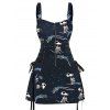 Mini Robe Papillon Squelette Imprimés à Demi-Zip à Lacets - Bleu de Minuit S | US 4