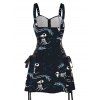 Mini Robe Papillon Squelette Imprimés à Demi-Zip à Lacets - Bleu de Minuit M | US 6