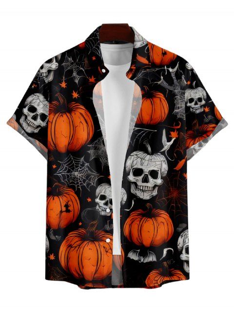 Chemise Décontractée Toile D'Araignée Crâne Halloween Boutonnée à Manches Courtes