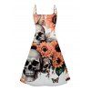 Robe D'Eté Ligne A Crâne et Tournesol Imprimés à Bretelle Fine sans Manches à Taille Haute - orange clair M | US 6
