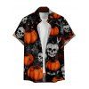 Chemise Décontractée Toile D'Araignée Crâne Halloween Boutonnée à Manches Courtes - Noir 2XL