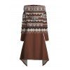 Tribal Print High-Low Drawstring Hoodie and Tie Dye Flare Pants Outfit - Café profond S | US 4