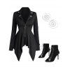 O Ring Zip Up Asymmetrical Hem Punk Coat and Peep Toe Stiletto Heels Boots Drop Earrings Outfit - Noir S | US 4