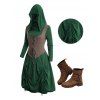 Colorblock Cinched Lace Up Hooded 2 In 1 Dress and Zip Up Buckle Strap Boots Outfit - Vert profond S | US 4