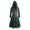 Colorblock Cinched Lace Up Hooded 2 In 1 Dress and Zip Up Buckle Strap Boots Outfit - Vert profond S | US 4