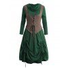 Colorblock Cinched Lace Up Hooded 2 In 1 Dress and Zip Up Buckle Strap Boots Outfit - Vert profond S | US 4