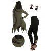 Ripped Sleeve Grunge Hooded Top and Solid Color Skinny Pants Heart Wings Earrings Outfit - Vert profond S | US 4