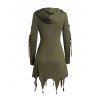 Ripped Sleeve Grunge Hooded Top and Solid Color Skinny Pants Heart Wings Earrings Outfit - Vert profond S | US 4