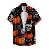 Halloween Pumpkin Skull Spider Web Print V Neck High Waist Spaghetti Strap Dress and Roll Up Sleeve Shirt Outfit - Noir S | US 4