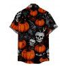 Halloween Pumpkin Skull Spider Web Print V Neck High Waist Spaghetti Strap Dress and Roll Up Sleeve Shirt Outfit - Noir S | US 4