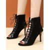 Gothic Colorblock Cut Out Lace Up Hooded Dress and Peep Toe Stiletto Heels Boots Outfit - Noir S | US 4