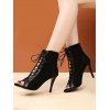 Gothic Colorblock Cut Out Lace Up Hooded Dress and Peep Toe Stiletto Heels Boots Outfit - Noir S | US 4