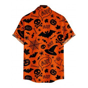 Halloween Bat Hat Pumpkin Face Print V Neck Spaghetti Strap Dress and Roll Up Sleeve Shirt Outfit