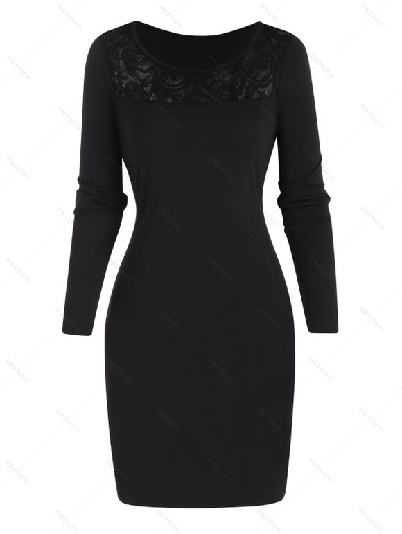 High Slit Belt Hooded Top Sheer Dress Two Piece Set and Lace Choker Hollow Out Necklace Outfit - Vert profond S | US 4