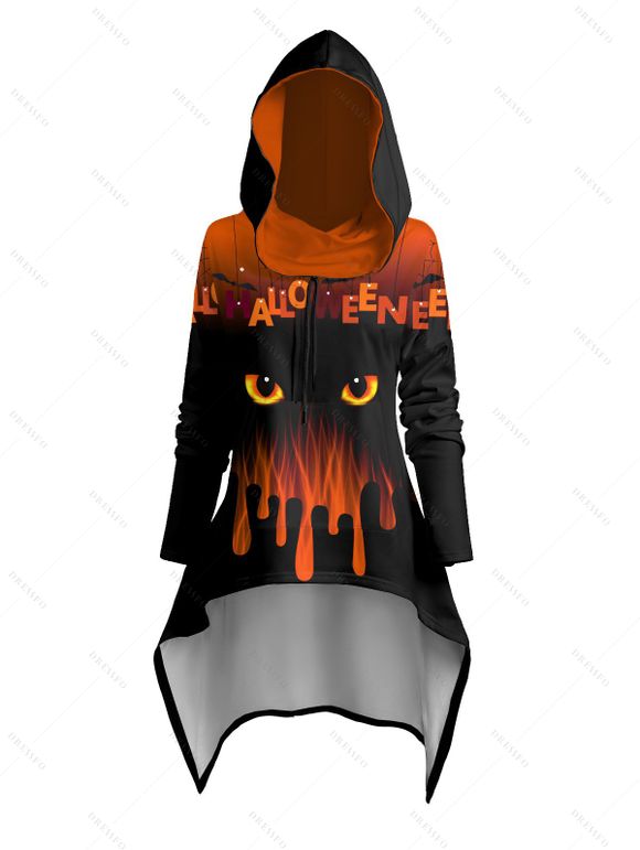 Sweat à Capuche D'Halloween Décontracté Haut-Bas Chauve-souris Imprimé à Cordon - Orange XL | US 12