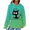 Sweat à Capuche Lettre et Chat en Relief Imprimés à Carreaux avec Poche à Cordon - Vert XL | US 12