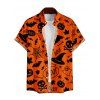 Chemise Décontractée Manches Chauve-Souris avec Imprimé Citrouille et Chauve-Souris D'Halloween pour Hommes - Orange Foncé 2XL