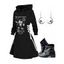 Bat Skull Letters Slogan Print Drawstring Hoodie and Zip Up Chunky Heel Punk Boots Hook Drop Earrings Outfit - Noir M | US 6