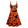 Halloween Bat Hat Pumpkin Face Print V Neck Spaghetti Strap Dress and Roll Up Sleeve Shirt Outfit - Orange Foncé S | US 4