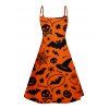 Halloween Bat Hat Pumpkin Face Print V Neck Spaghetti Strap Dress and Roll Up Sleeve Shirt Outfit - Orange Foncé S | US 4