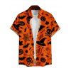 Halloween Bat Hat Pumpkin Face Print V Neck Spaghetti Strap Dress and Roll Up Sleeve Shirt Outfit - Orange Foncé S | US 4