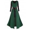 High Slit Belt Hooded Top Sheer Dress Two Piece Set and Lace Choker Hollow Out Necklace Outfit - Vert profond S | US 4