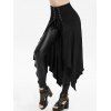 Frilled Plain Color Cowl Neck Top and Lace Up Open Front Handkerchief Skirt Spider Web Earrings Outfit - Noir S | US 4