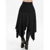 Frilled Plain Color Cowl Neck Top and Lace Up Open Front Handkerchief Skirt Spider Web Earrings Outfit - Noir S | US 4