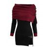 Open Shoulder Knit Foldover Top and Rivet Buckle Strap Punk Boots Hollow Out Choker Outfit - Rouge foncé S | US 4