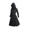 Buckle Gothic Hooded Plain Color Dress and Moon Star Bead Necklace Outfit - Noir S | US 4