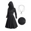 Buckle Gothic Hooded Plain Color Dress and Moon Star Bead Necklace Outfit - Noir S | US 4