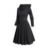 Buckle Gothic Hooded Plain Color Dress and Moon Star Bead Necklace Outfit - Noir S | US 4