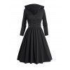 Buckle Gothic Hooded Plain Color Dress and Moon Star Bead Necklace Outfit - Noir S | US 4