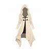 Asymmetric Longline Hooded Knit Faux Twinset Top and Zip Up Buckle Strap Chunky Heel Boots Outfit - Beige S | US 4