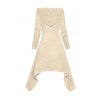 Asymmetric Longline Hooded Knit Faux Twinset Top and Zip Up Buckle Strap Chunky Heel Boots Outfit - Beige S | US 4