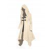 Asymmetric Longline Hooded Knit Faux Twinset Top and Zip Up Buckle Strap Chunky Heel Boots Outfit - Beige S | US 4