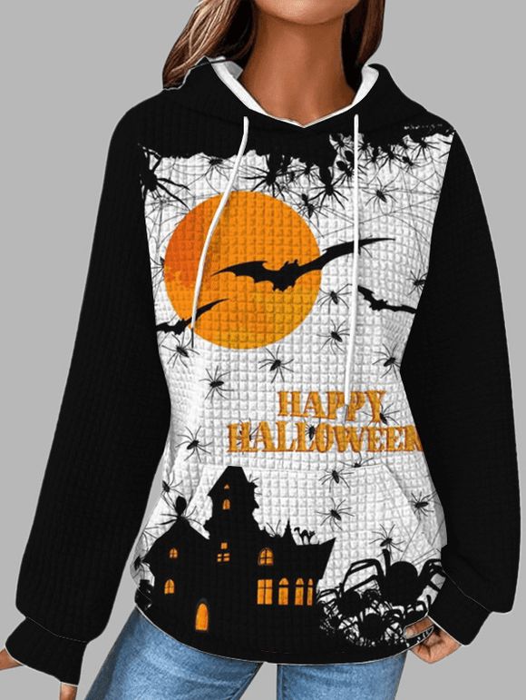 Sweat à Capuche D'Halloween Carreau Chauve-souris Imprimés avec Poche à Cordon - Noir S | US 4