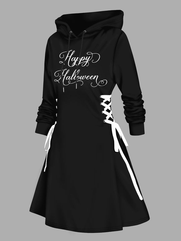 Robe à Capuche D'Halloween Ligne A à Lacets à Côté - Noir XXL | US 14