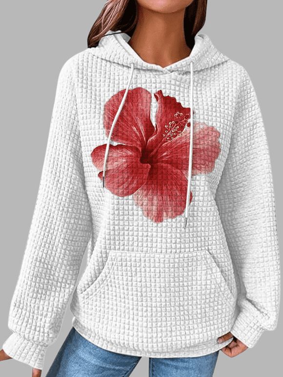 Sweat à Capuche 3D Fleur Gaufrée Imprimé avec Poche Large à Cordon - Blanc XXL | US 14